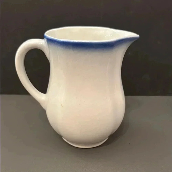 Arabia Blue and White Ceramic Pitcher with Floral Thistle Design - Picture 2 of 4